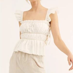 Free People White Ruffle Sleeve Blouse Size S 100% Cotton
